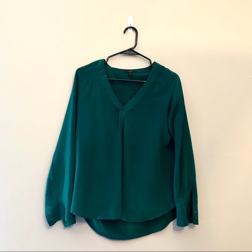 j crew emerald silk blouse